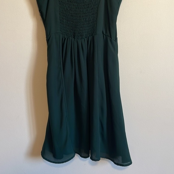 Hunter Green Mini Dress Soft Girl XS Babydoll Ruffle Smock Lola & Grace Holiday - Picture 8 of 11